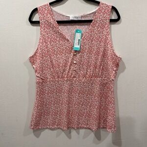 Kaileigh Coral White Floral Button Detail Knit Tank Top XXL Made in Guatemala
